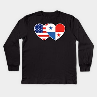 PANAMA USA Flag Twin Heart T Shirt for Panamanian Americans Kids Long Sleeve T-Shirt